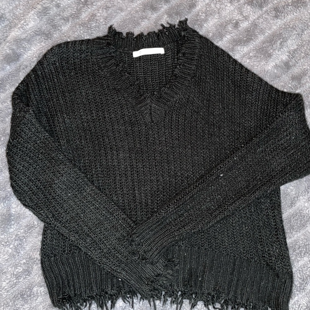 Impeccable Pig Black Frayed Sweater